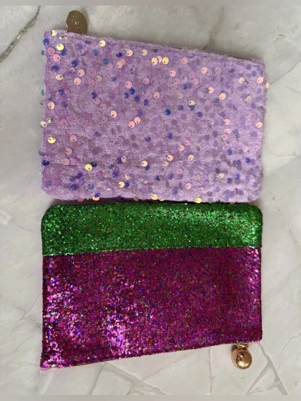 Ipsy Glam Makeup Bags Glitter Iridescent Sequin Purple 7.5x5 Bags Only - 2 PACK